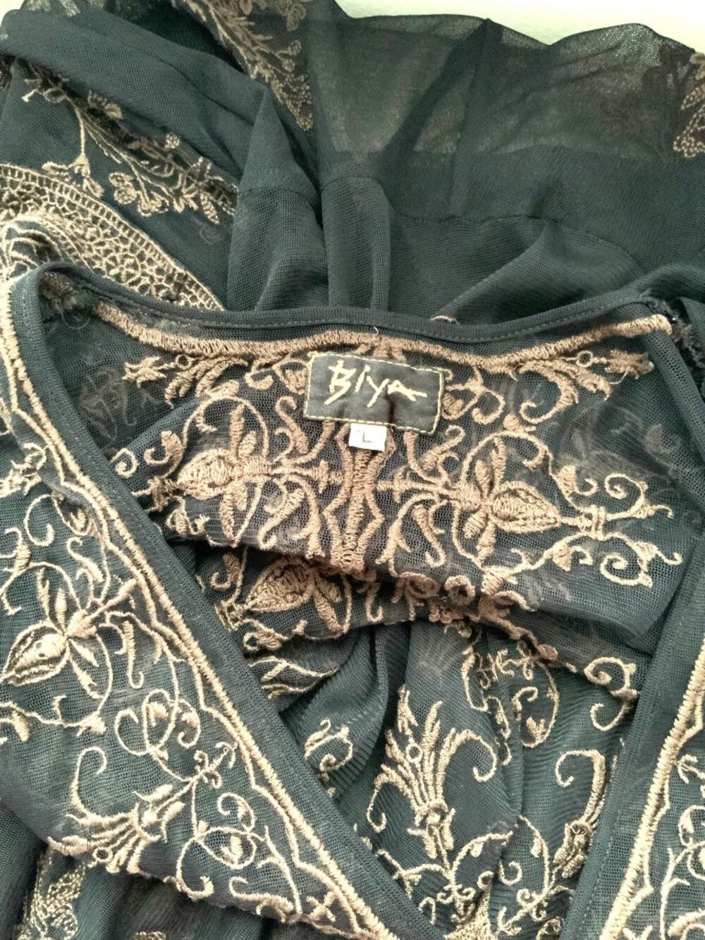 BIYA by Johnny Was Vintage-Inspired black lace Dress With Delicate Brown Embroi